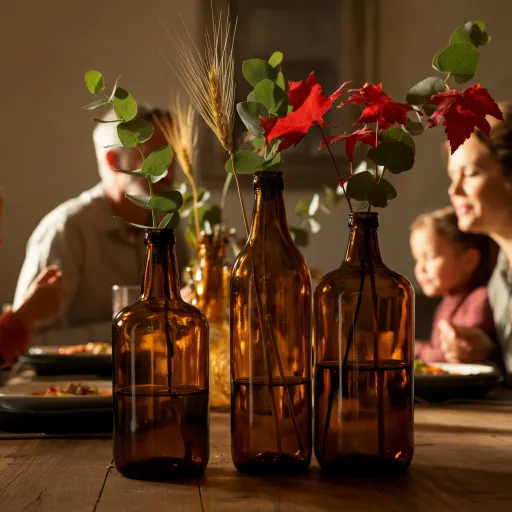 Amber Glass Bottles with Autumn Stems