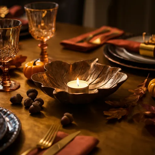 Golden Leaf Bowl with Warm Candle Glow