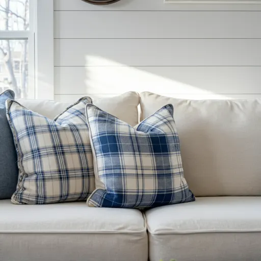 Blue and White Plaid Pillows