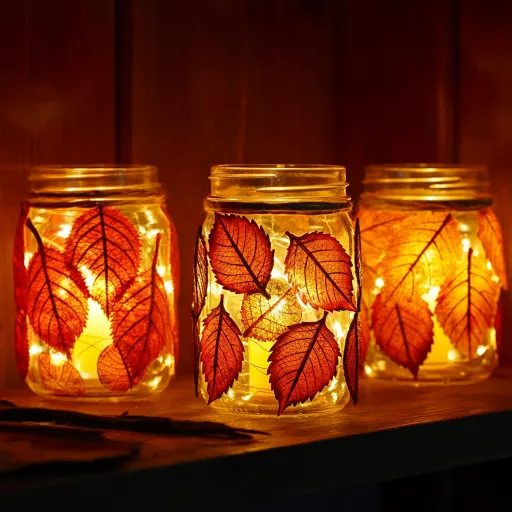 Elegant Mason Jar Leaf Lights