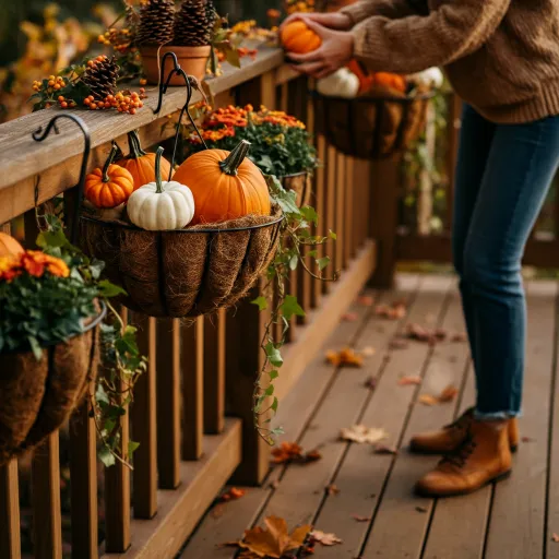 Pumpkin-Filled Railing Baskets