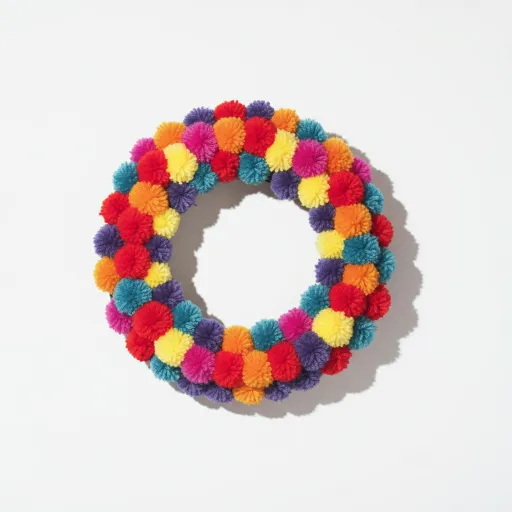 Bright Multicolor Rainbow Pom Pom Wreath