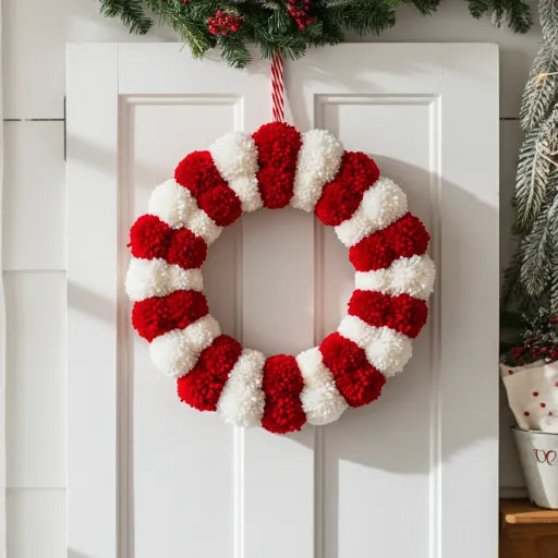 Classic Red & White Christmas Pom Pom Wreath