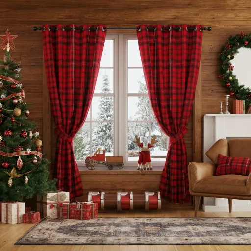 Classic Red Plaid Christmas Curtains