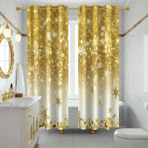 Elegant Gold & White Holiday Curtain