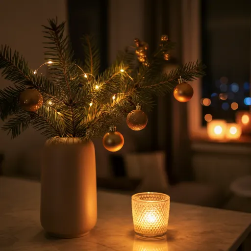 Gold Ornaments Pine Branches