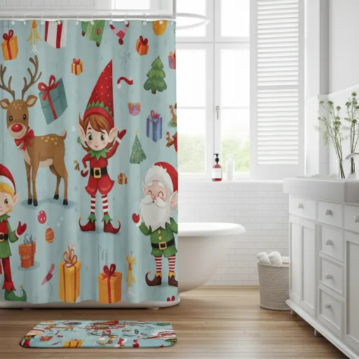 Kids-Friendly Cartoon Christmas Curtain