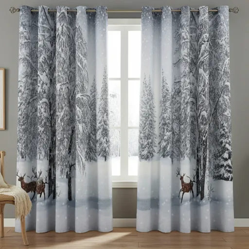 Nordic White and Gray Winter Curtains