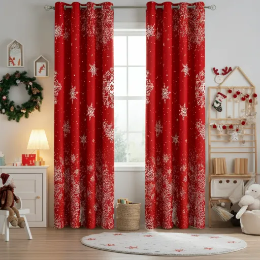 Red Curtains with Snowflake Prints