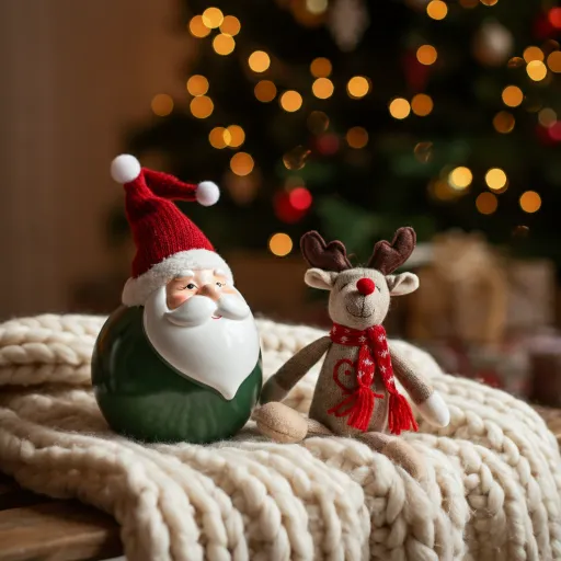 Santa & Reindeer Duo on Knitted Blanket