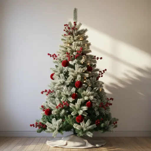 Snow-Dusted Branches With Red Pops