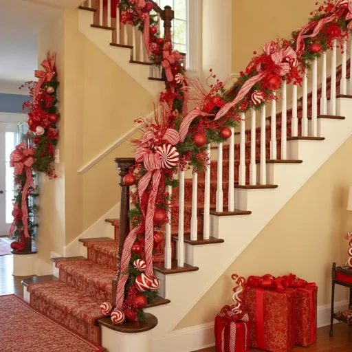 Candy Cane-Inspired Red & White Banister