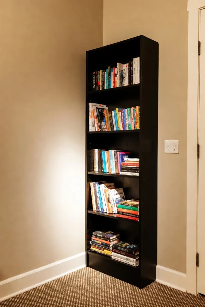 Tall Black Shelf for Reading Retreat