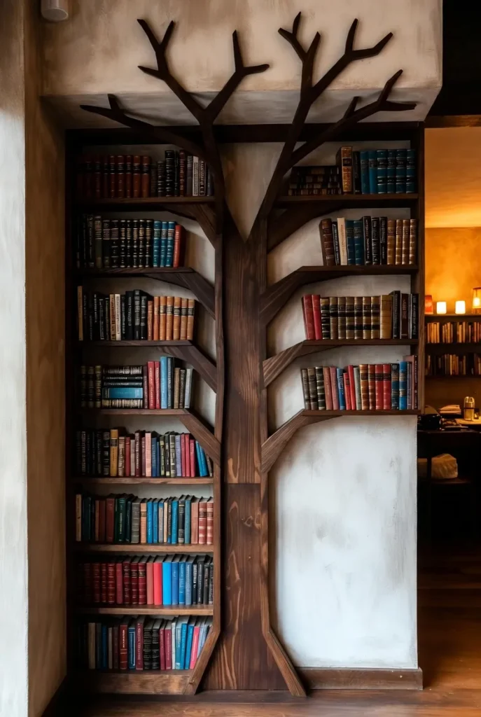 Dark Wood Tree Shelf Elegance