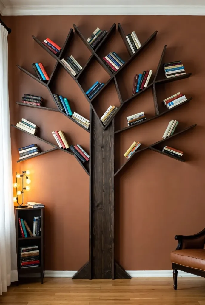 Angular Tree Shelf Accent Wall