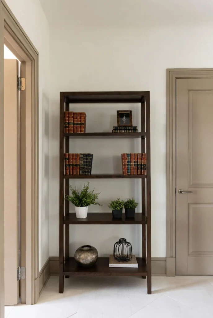 Dark Wood Bookshelf with Balanced Decor
