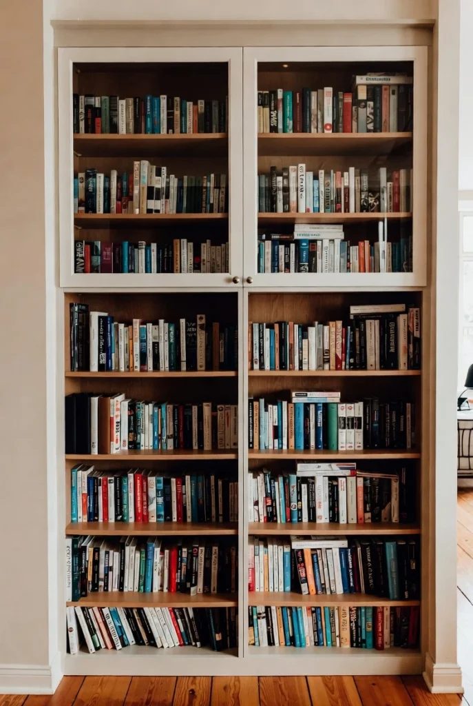 Tall Glass-Door Bookshelf with Mixed Layout