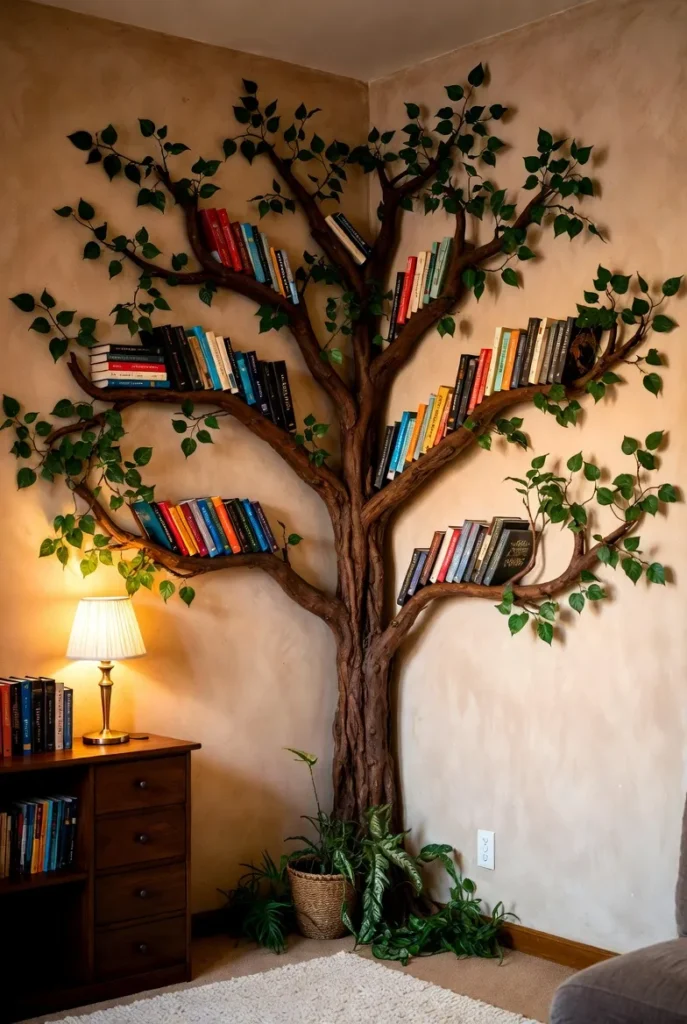 Vine-Wrapped Tree Shelf Display