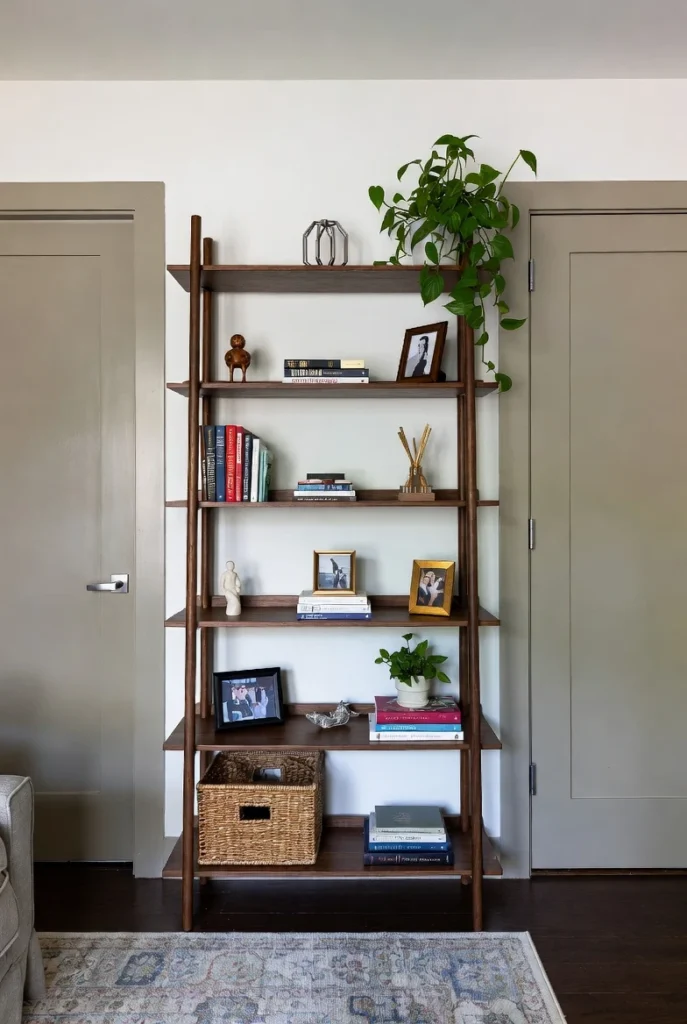 Decorative Bookshelf Between Framed Doorways